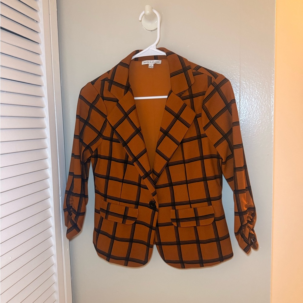 New York & Company Orange Checkered Blazer